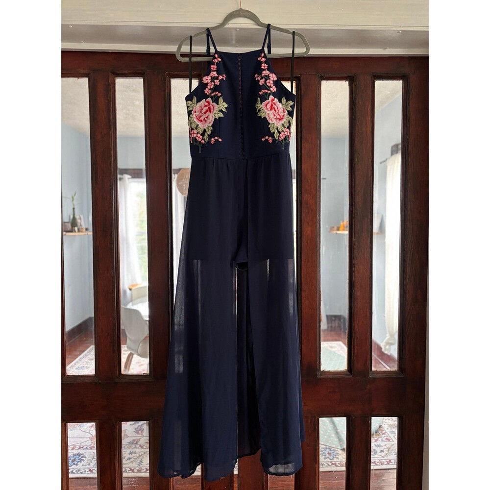 Deep Blue & Roses Halter Shorts Skirt Romper